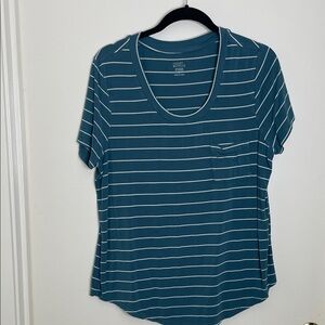 Market & Spruce Teal Striped Short Sleeve Top